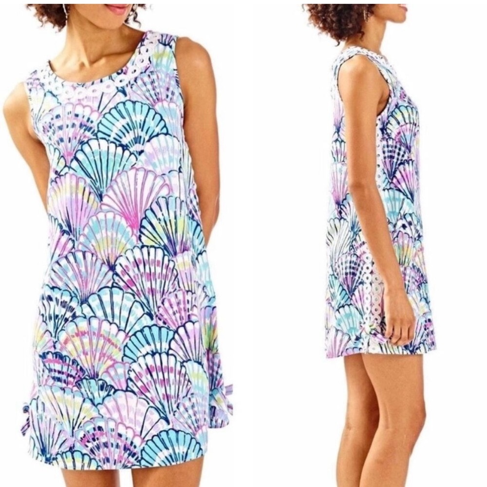 Lilly Pulitzer Oh Shello Stella Shift Dress Serene Blue Sleeveless Beach Size 10